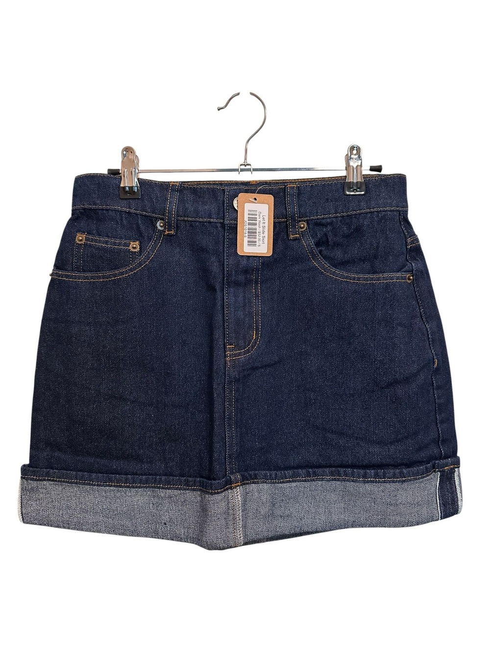 vestique Dark Blue Denim Mini Skirt with Cuffed Hem